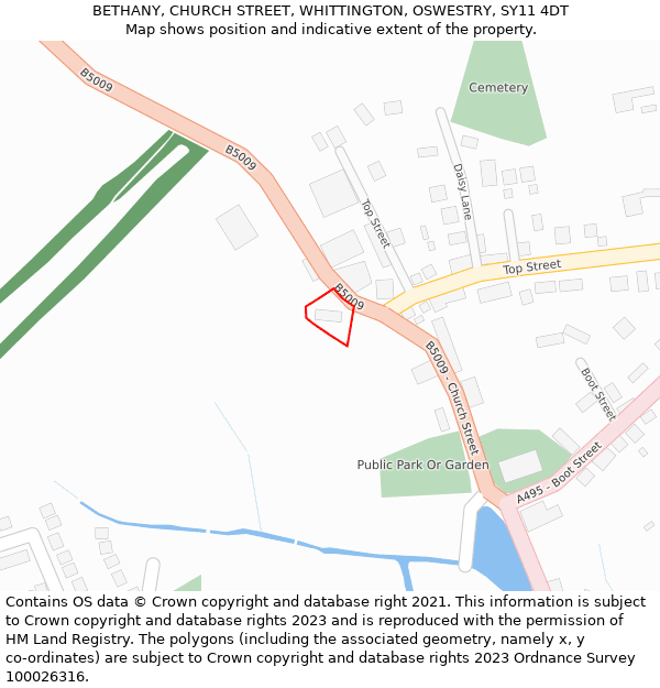 BETHANY, CHURCH STREET, WHITTINGTON, OSWESTRY, SY11 4DT: Location map and indicative extent of plot