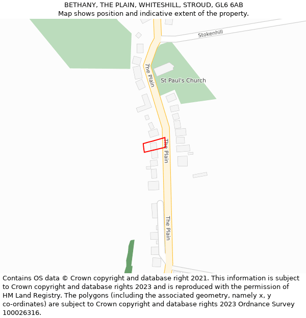 BETHANY, THE PLAIN, WHITESHILL, STROUD, GL6 6AB: Location map and indicative extent of plot