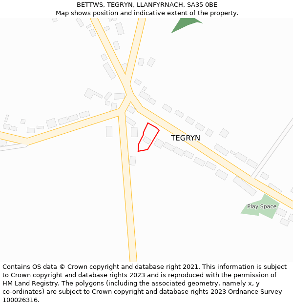 BETTWS, TEGRYN, LLANFYRNACH, SA35 0BE: Location map and indicative extent of plot