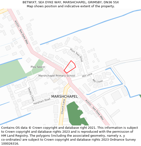 BETWIXT, SEA DYKE WAY, MARSHCHAPEL, GRIMSBY, DN36 5SX: Location map and indicative extent of plot