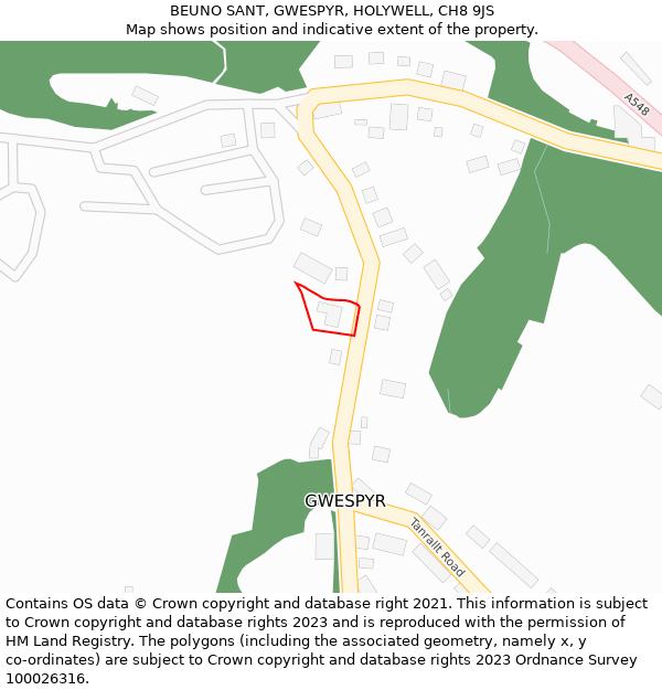 BEUNO SANT, GWESPYR, HOLYWELL, CH8 9JS: Location map and indicative extent of plot