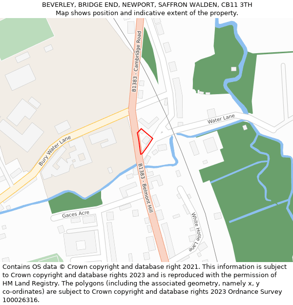 BEVERLEY, BRIDGE END, NEWPORT, SAFFRON WALDEN, CB11 3TH: Location map and indicative extent of plot