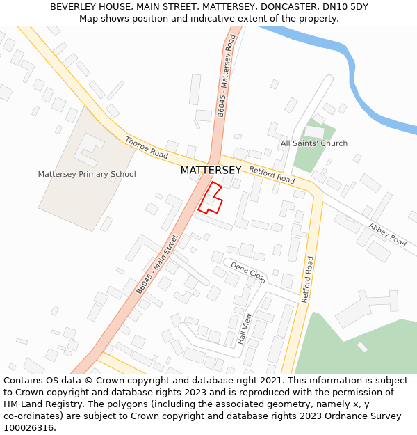 BEVERLEY HOUSE, MAIN STREET, MATTERSEY, DONCASTER, DN10 5DY: Location map and indicative extent of plot