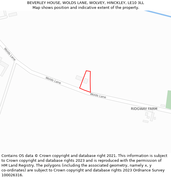 BEVERLEY HOUSE, WOLDS LANE, WOLVEY, HINCKLEY, LE10 3LL: Location map and indicative extent of plot