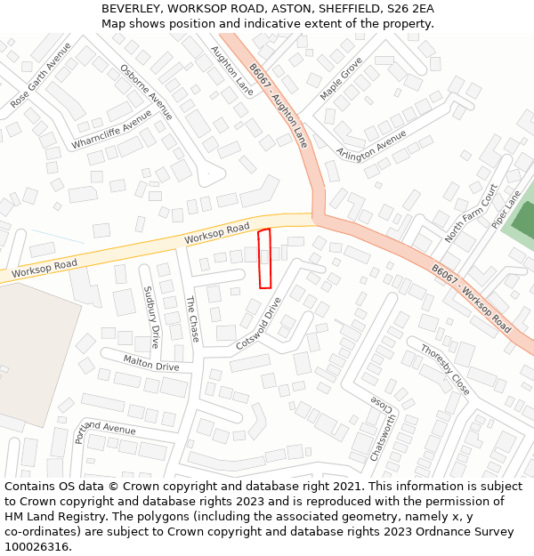 BEVERLEY, WORKSOP ROAD, ASTON, SHEFFIELD, S26 2EA: Location map and indicative extent of plot