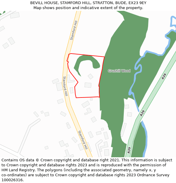 BEVILL HOUSE, STAMFORD HILL, STRATTON, BUDE, EX23 9EY: Location map and indicative extent of plot