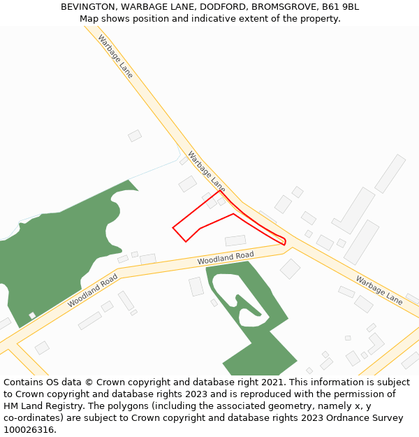 BEVINGTON, WARBAGE LANE, DODFORD, BROMSGROVE, B61 9BL: Location map and indicative extent of plot