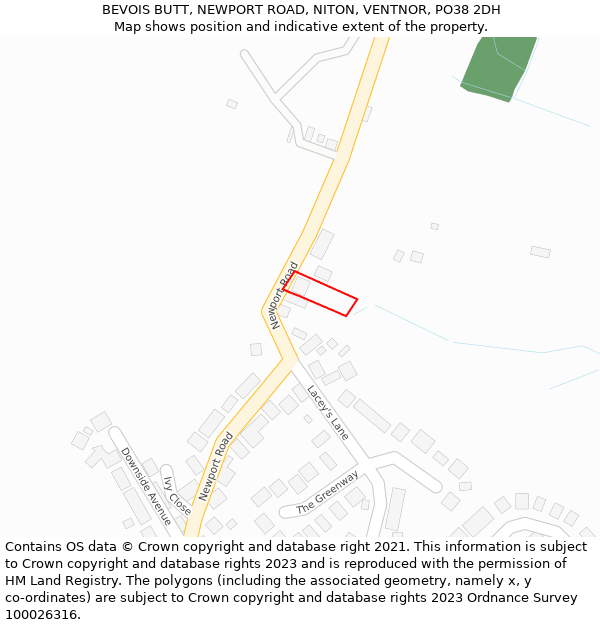 BEVOIS BUTT, NEWPORT ROAD, NITON, VENTNOR, PO38 2DH: Location map and indicative extent of plot