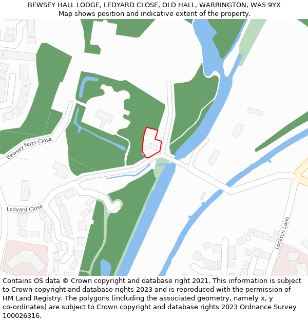 BEWSEY HALL LODGE, LEDYARD CLOSE, OLD HALL, WARRINGTON, WA5 9YX: Location map and indicative extent of plot