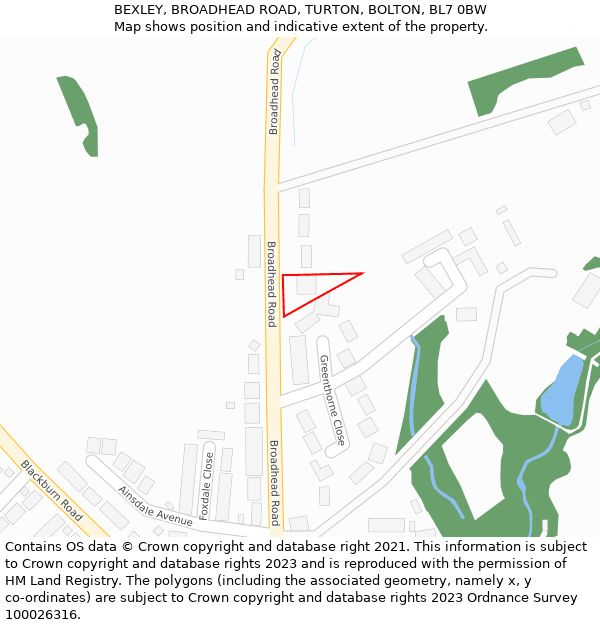 BEXLEY, BROADHEAD ROAD, TURTON, BOLTON, BL7 0BW: Location map and indicative extent of plot