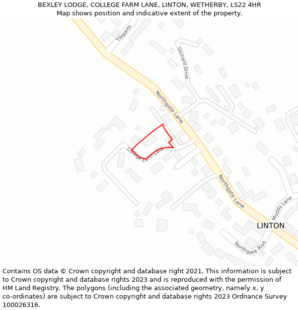 BEXLEY LODGE, COLLEGE FARM LANE, LINTON, WETHERBY, LS22 4HR: Location map and indicative extent of plot