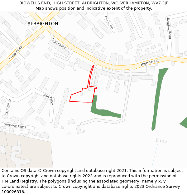 BIDWELLS END, HIGH STREET, ALBRIGHTON, WOLVERHAMPTON, WV7 3JF: Location map and indicative extent of plot