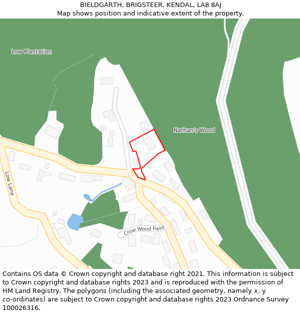BIELDGARTH, BRIGSTEER, KENDAL, LA8 8AJ: Location map and indicative extent of plot