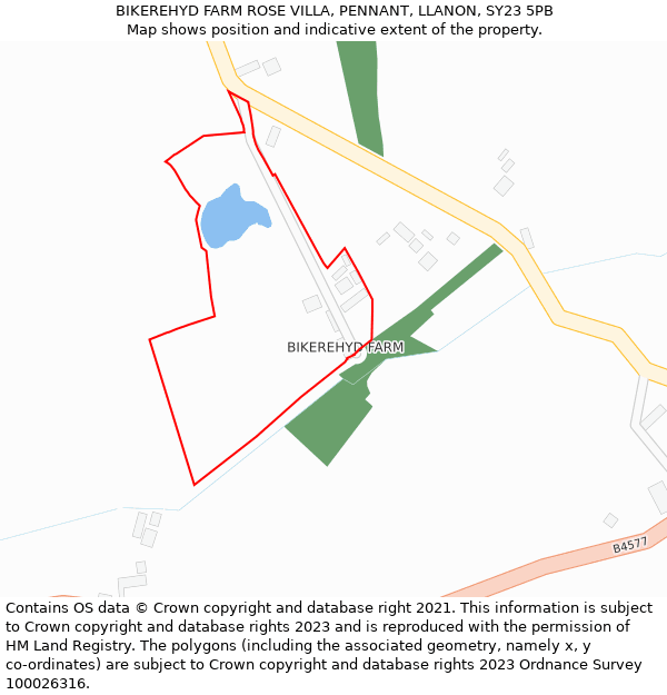 BIKEREHYD FARM ROSE VILLA, PENNANT, LLANON, SY23 5PB: Location map and indicative extent of plot
