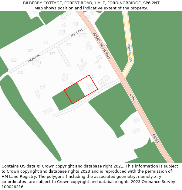 BILBERRY COTTAGE, FOREST ROAD, HALE, FORDINGBRIDGE, SP6 2NT: Location map and indicative extent of plot