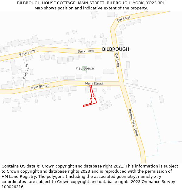 BILBROUGH HOUSE COTTAGE, MAIN STREET, BILBROUGH, YORK, YO23 3PH: Location map and indicative extent of plot
