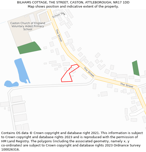 BILHAMS COTTAGE, THE STREET, CASTON, ATTLEBOROUGH, NR17 1DD: Location map and indicative extent of plot