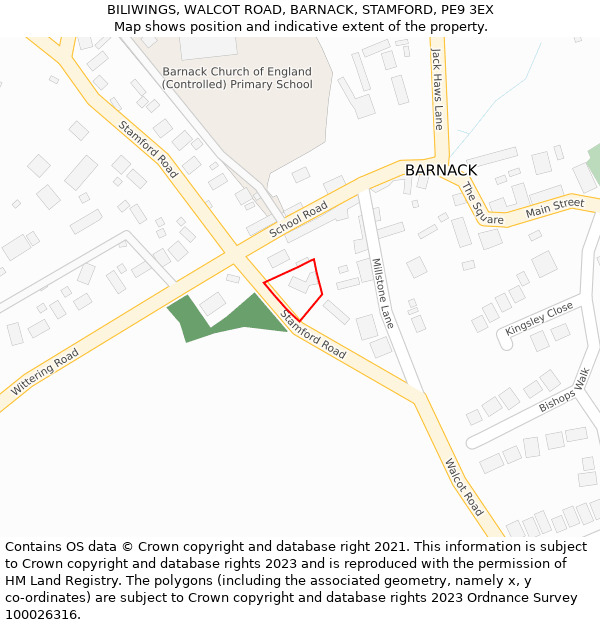 BILIWINGS, WALCOT ROAD, BARNACK, STAMFORD, PE9 3EX: Location map and indicative extent of plot