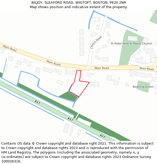 BILJOY, SLEAFORD ROAD, WIGTOFT, BOSTON, PE20 2NR: Location map and indicative extent of plot