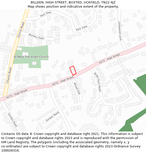 BILLEEN, HIGH STREET, BUXTED, UCKFIELD, TN22 4JZ: Location map and indicative extent of plot