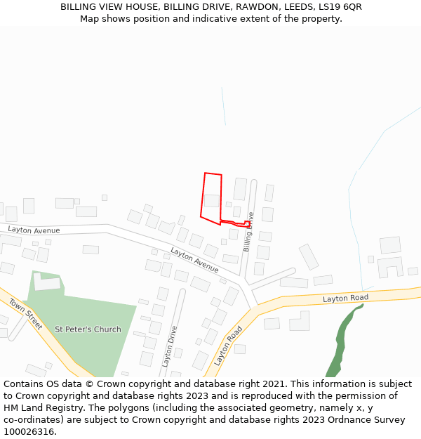 BILLING VIEW HOUSE, BILLING DRIVE, RAWDON, LEEDS, LS19 6QR: Location map and indicative extent of plot