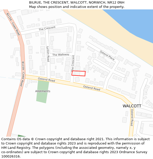 BILRUE, THE CRESCENT, WALCOTT, NORWICH, NR12 0NH: Location map and indicative extent of plot