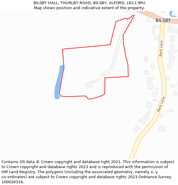 BILSBY HALL, THURLBY ROAD, BILSBY, ALFORD, LN13 9PU: Location map and indicative extent of plot
