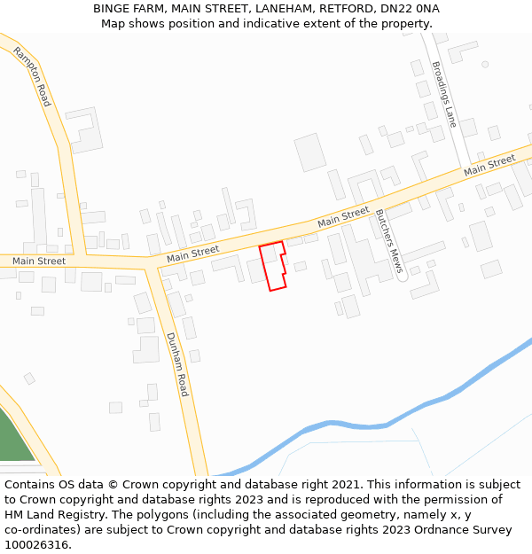BINGE FARM, MAIN STREET, LANEHAM, RETFORD, DN22 0NA: Location map and indicative extent of plot