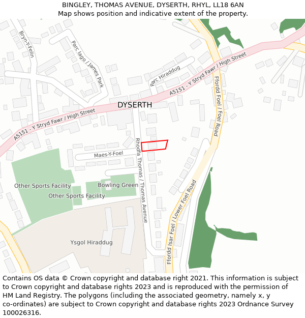 BINGLEY, THOMAS AVENUE, DYSERTH, RHYL, LL18 6AN: Location map and indicative extent of plot