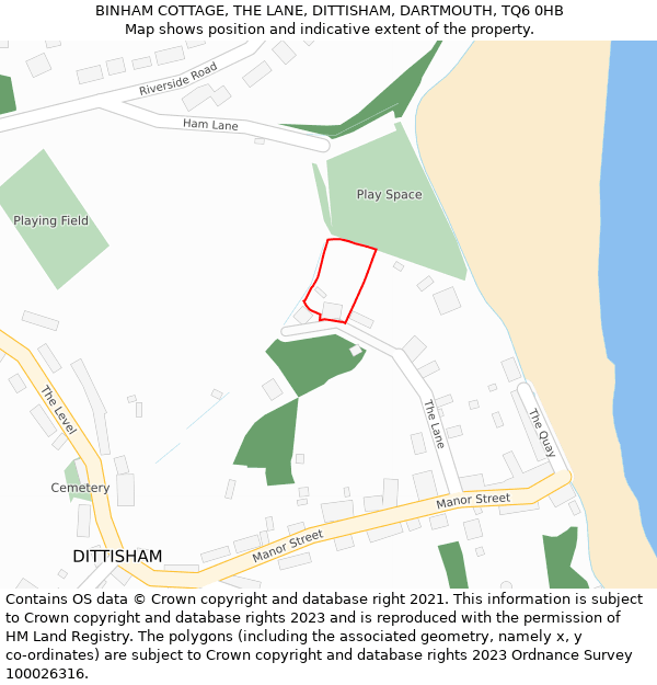 BINHAM COTTAGE, THE LANE, DITTISHAM, DARTMOUTH, TQ6 0HB: Location map and indicative extent of plot
