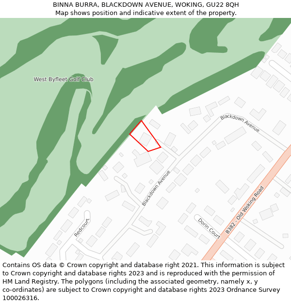 BINNA BURRA, BLACKDOWN AVENUE, WOKING, GU22 8QH: Location map and indicative extent of plot