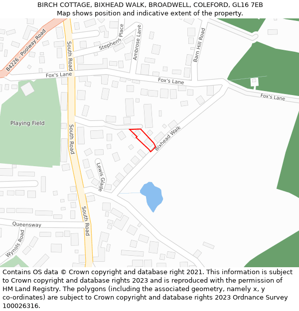 BIRCH COTTAGE, BIXHEAD WALK, BROADWELL, COLEFORD, GL16 7EB: Location map and indicative extent of plot