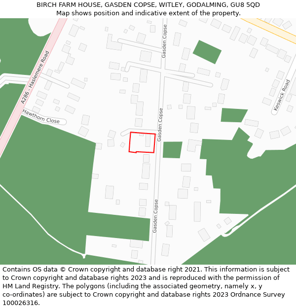 BIRCH FARM HOUSE, GASDEN COPSE, WITLEY, GODALMING, GU8 5QD: Location map and indicative extent of plot
