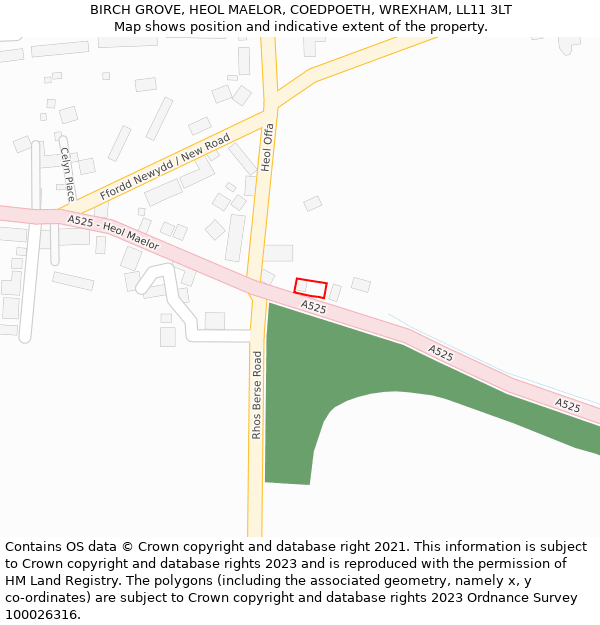 BIRCH GROVE, HEOL MAELOR, COEDPOETH, WREXHAM, LL11 3LT: Location map and indicative extent of plot