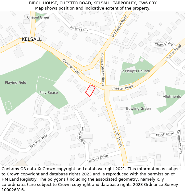 BIRCH HOUSE, CHESTER ROAD, KELSALL, TARPORLEY, CW6 0RY: Location map and indicative extent of plot