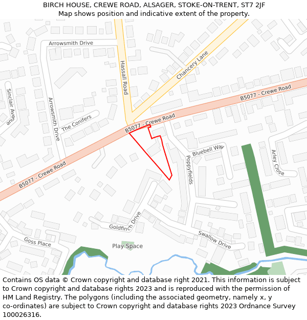 BIRCH HOUSE, CREWE ROAD, ALSAGER, STOKE-ON-TRENT, ST7 2JF: Location map and indicative extent of plot