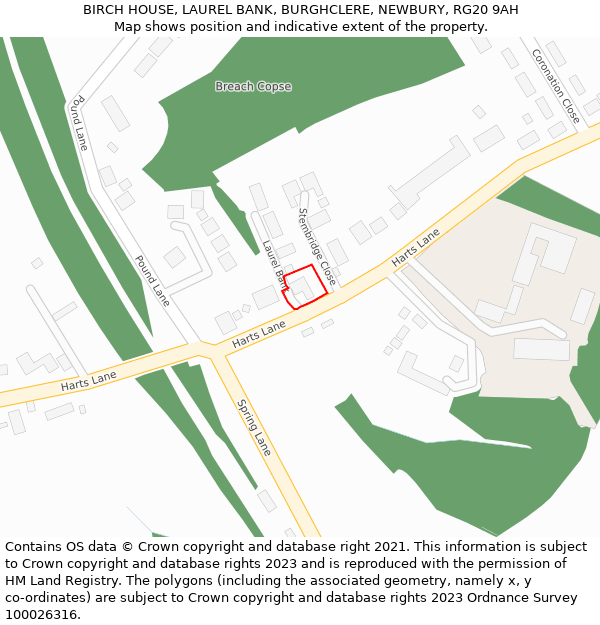 BIRCH HOUSE, LAUREL BANK, BURGHCLERE, NEWBURY, RG20 9AH: Location map and indicative extent of plot