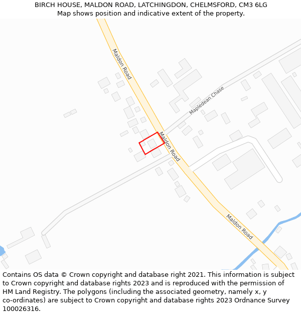 BIRCH HOUSE, MALDON ROAD, LATCHINGDON, CHELMSFORD, CM3 6LG: Location map and indicative extent of plot