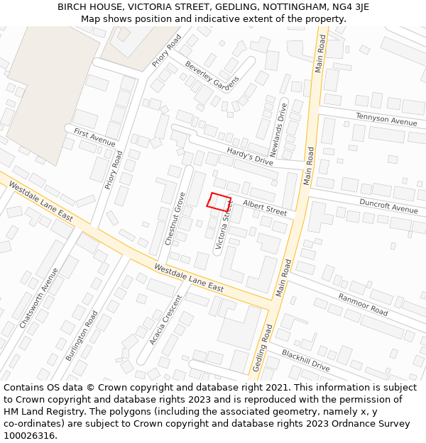BIRCH HOUSE, VICTORIA STREET, GEDLING, NOTTINGHAM, NG4 3JE: Location map and indicative extent of plot