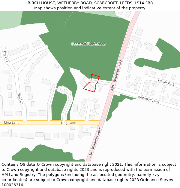 BIRCH HOUSE, WETHERBY ROAD, SCARCROFT, LEEDS, LS14 3BR: Location map and indicative extent of plot