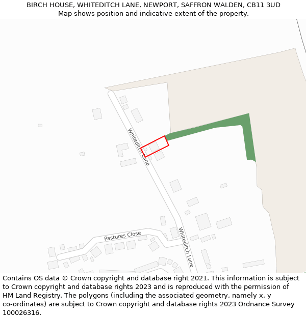 BIRCH HOUSE, WHITEDITCH LANE, NEWPORT, SAFFRON WALDEN, CB11 3UD: Location map and indicative extent of plot