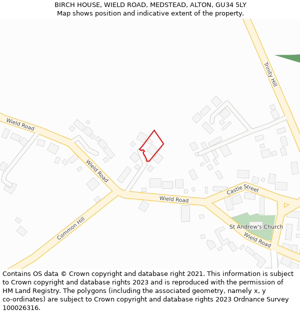 BIRCH HOUSE, WIELD ROAD, MEDSTEAD, ALTON, GU34 5LY: Location map and indicative extent of plot