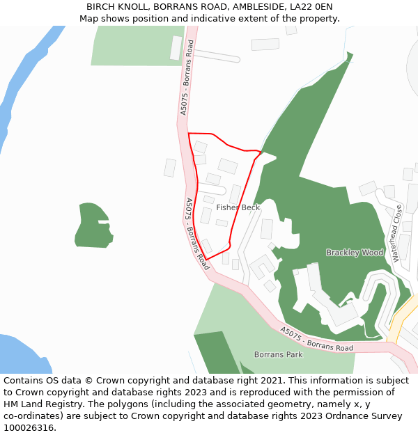BIRCH KNOLL, BORRANS ROAD, AMBLESIDE, LA22 0EN: Location map and indicative extent of plot