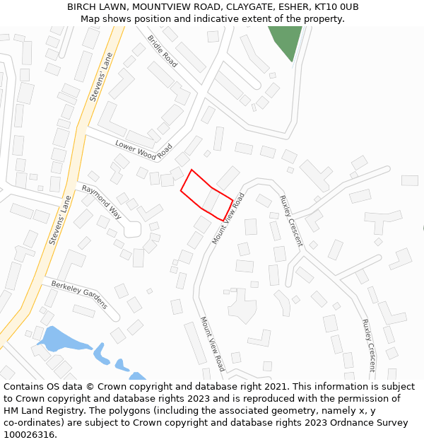 BIRCH LAWN, MOUNTVIEW ROAD, CLAYGATE, ESHER, KT10 0UB: Location map and indicative extent of plot