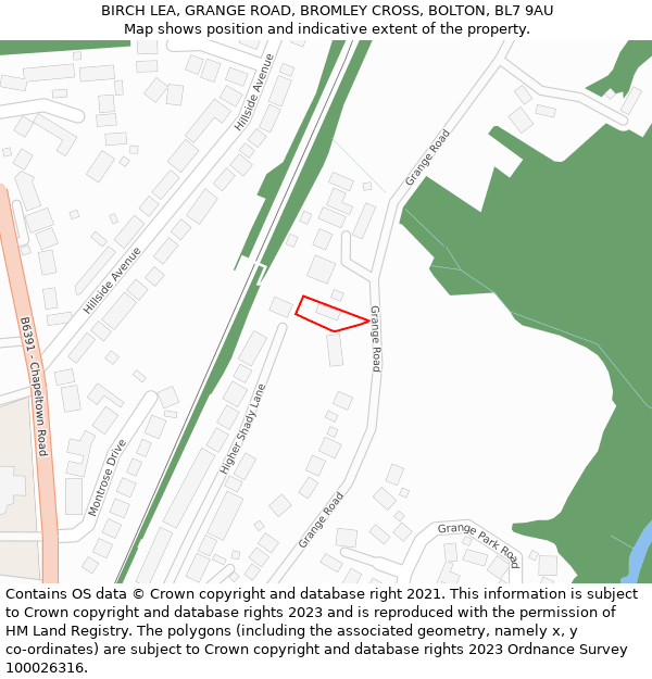 BIRCH LEA, GRANGE ROAD, BROMLEY CROSS, BOLTON, BL7 9AU: Location map and indicative extent of plot