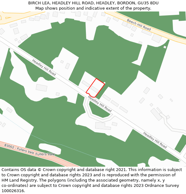 BIRCH LEA, HEADLEY HILL ROAD, HEADLEY, BORDON, GU35 8DU: Location map and indicative extent of plot