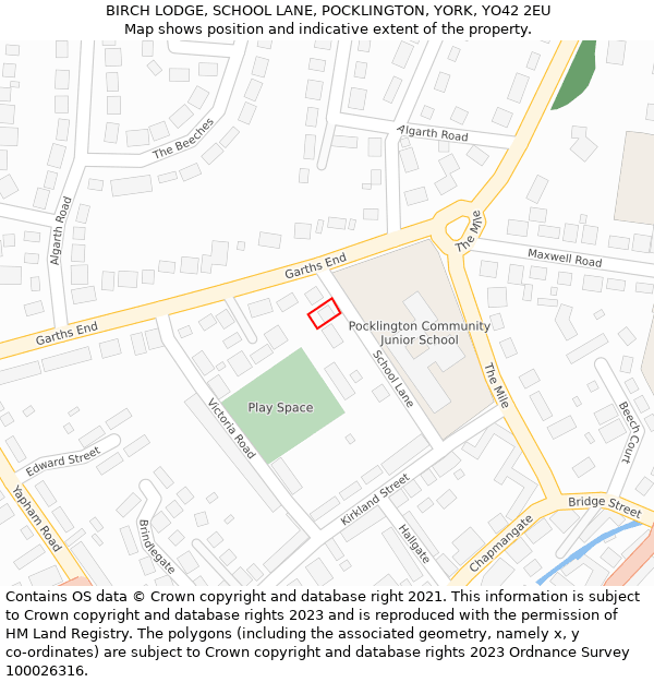 BIRCH LODGE, SCHOOL LANE, POCKLINGTON, YORK, YO42 2EU: Location map and indicative extent of plot