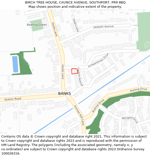 BIRCH TREE HOUSE, CAUNCE AVENUE, SOUTHPORT, PR9 8BQ: Location map and indicative extent of plot