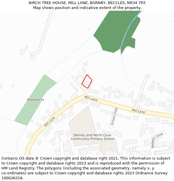 BIRCH TREE HOUSE, MILL LANE, BARNBY, BECCLES, NR34 7PX: Location map and indicative extent of plot