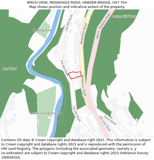 BIRCH VIEW, MIDGEHOLE ROAD, HEBDEN BRIDGE, HX7 7AA: Location map and indicative extent of plot